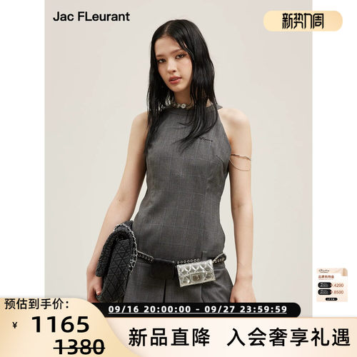 JAC FLEURANT26春夏新款女士挂脖格纹短款百褶连衣裙银泰 301489