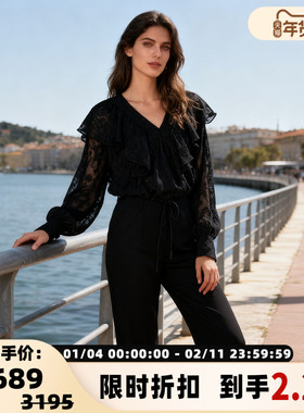 IRO 日常通勤女士系带荷叶边长袖上衣银泰百货 301596