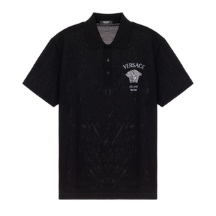 银泰百货精品 Versace POLO衫 男士 301574 黑色翻领纯棉材质短袖