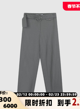 pushBUTTON秋冬女士羊毛系腰带直筒长裤休闲西裤银泰百货 301604