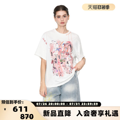 Valeria Obbaco26春夏新款女士涂鸦印花宽松短袖T恤银泰 301582