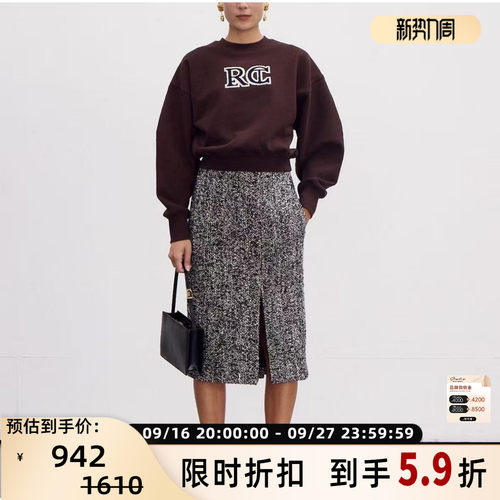 RECTO 秋冬新款女士RC刺绣经典圆领长袖套头卫衣银泰百货