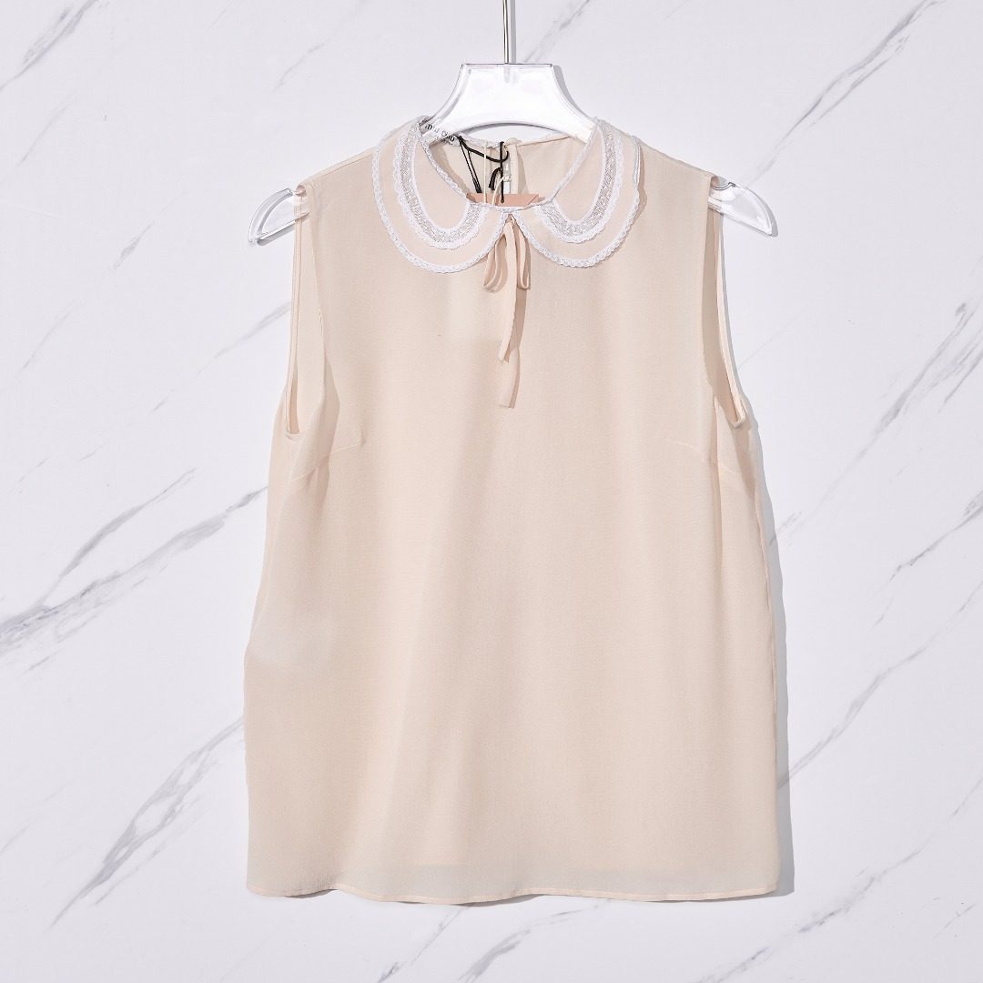 miu miu/缪缪潮流都市女士荷叶领无袖真丝背心衬衫银泰百货301596