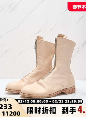 GUIDI日常通勤女士潮流前拉链低跟圆头短靴马丁靴银泰百货 301596