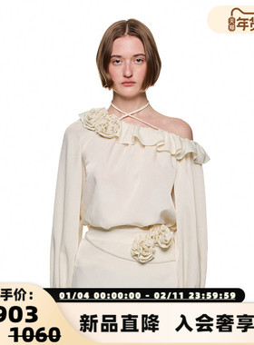 SHRO ENROEscape in ease 斜肩绑带花朵小衫银泰百货精品 301469