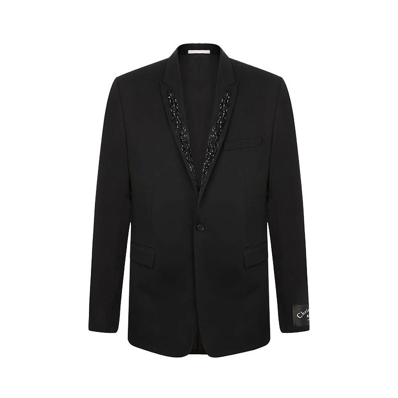 DIOR HOMME 黑色羊毛亮片装饰领口男士西服外套