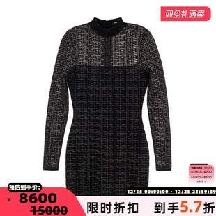BALMAIN 301574 女士黑色提花圆领针织连衣裙银泰百货精品