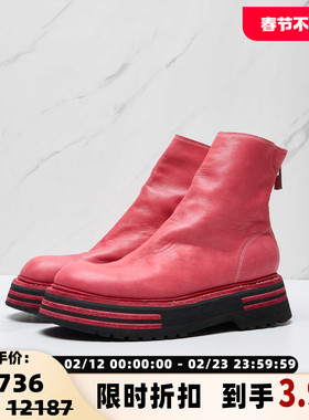 GUIDI 潮流都市女士厚底撞色经典后拉链时尚短靴银泰百货301596