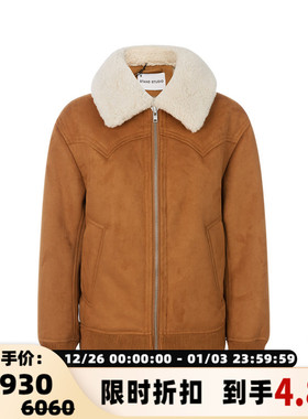 STAND STUDIO 秋冬款棕黄色复古休闲拉链款女士翻领保暖外套