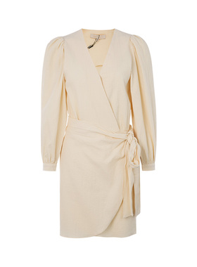 【折扣】VANESSA BRUNO 棉质女士V领收腰复古长袖连衣裙短裙