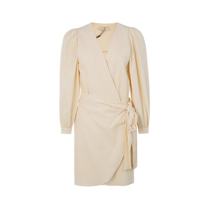 【折扣】VANESSA BRUNO 棉质女士V领收腰复古长袖连衣裙短裙