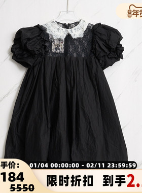 pushBUTTON女士泡泡袖蕾丝拼接娃娃领连衣裙银泰百货精品 301596