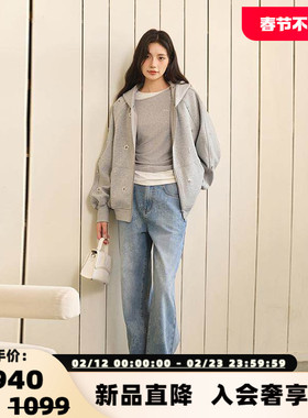 Three Quarters 秋季蓝色设计感直筒牛仔裤银泰百货精品 301355