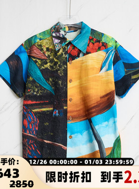 ANDERSSON BELL 男士棉质时尚潮流印花短袖衬衫银泰百货 301596