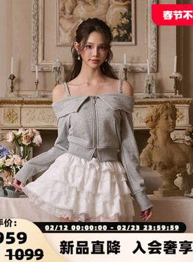 Three Quarters 秋冬新款一字肩拉链上衣外套银泰百货 301355