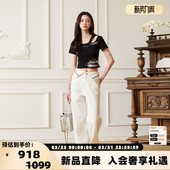 three 301355 quarters春夏女士棉质潮流翻腰头休闲阔腿牛仔裤