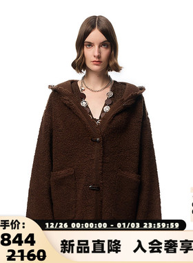 SHRO ENRO Wild geometry 女士牛角扣连帽羊毛外套银泰 301469