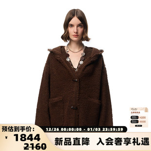 女士牛角扣连帽羊毛外套银泰 SHRO geometry Wild 301469 ENRO