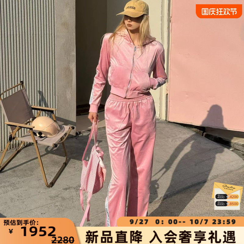 BANSLANDER 秋冬新款女士闪钻丝绒运动套装休闲服银泰百货 301601