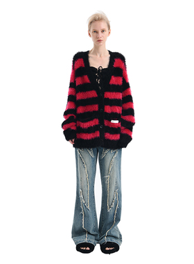 ANN ANDELMAN秋冬款女士条纹毛织宽松落肩开衫301286