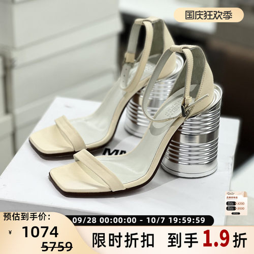 MM6女士一字带粗跟凉鞋