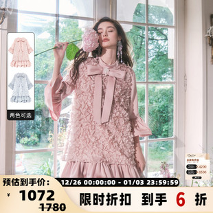 300170 连衣裙银泰百货 FLONAKED 女士粉色立体花朵A型大摆长袖