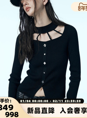 uhot诱货 2025秋冬女士羊毛混纺时尚镂空针织衫银泰百货 301590