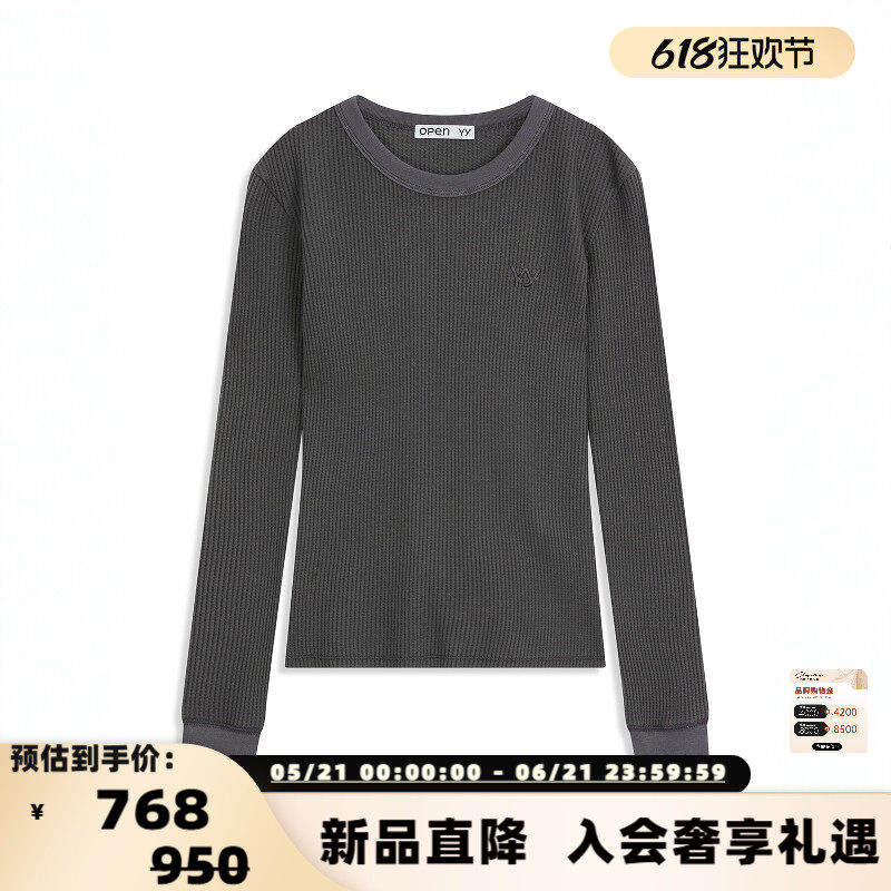 OPEN YY 26春夏新款女士简约舒适圆领长袖T恤衫银泰百货精品