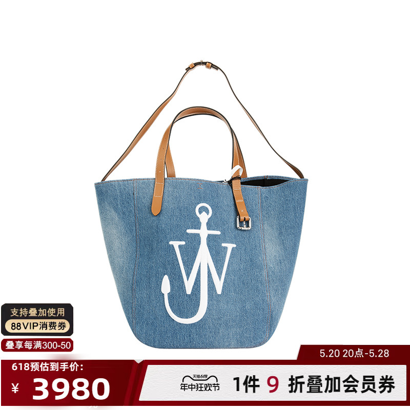 JW ANDERSON 24春夏字母logo印花蓝色牛仔单肩斜挎手提包托特银泰 箱包皮具/热销女包/男包 通用款女包 原图主图