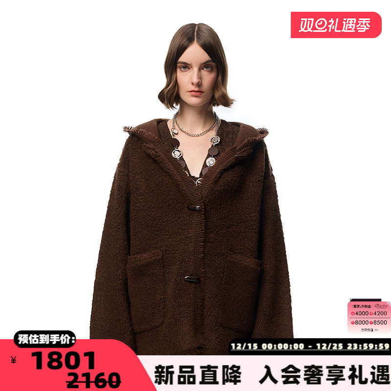 SHRO ENRO Wild geometry 女士牛角扣连帽羊毛外套银泰 301469