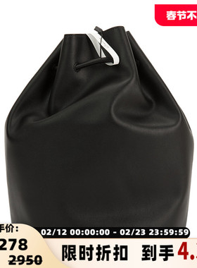 NOTHING WRITTEN春夏黑色牛皮革大容休闲通勤女士抽绳双肩背包
