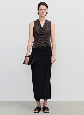 CONCISE-WHITE简白 女士黑色不规则半身裙银泰百货精品 301257