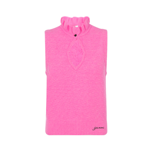 【折扣】GANNI 春夏粉红色镂空设计花瓣小立领女士马甲无袖上衣