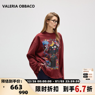 300210 T恤银泰百货 Valeria ObbacoVO25春夏红色涂鸦小狗长袖