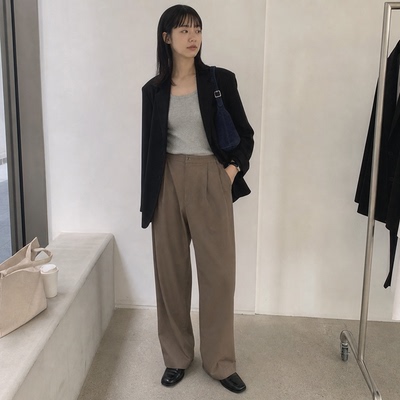 新款女士压褶显瘦直筒休闲裤