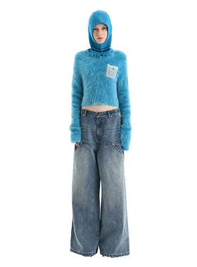 ANN ANDELMAN女士蓝色超阔腿设计感牛仔裤 301286