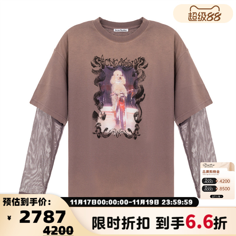 ACNE STUDIOS 春夏新款女士狗狗印花长袖圆领T恤银泰百货 301574