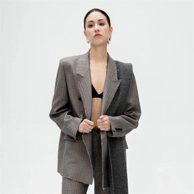 Kar Peiskos 25秋冬女士格纹双排扣毛边西装银泰百货精品 301600
