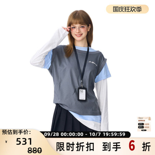 女士假三件舒适长袖T恤