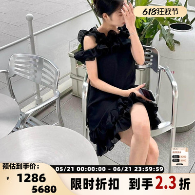 Pushbutton 女士桑蚕丝混纺网纱荷叶边连衣裙银泰百货精品 301596