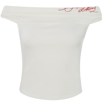 ODTD女士白色可爱一字领无袖T桖