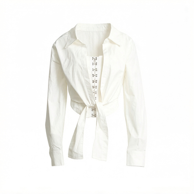 YCH女士时尚百搭纯色衬衫 假两件短款衬衫 银泰百货 301596