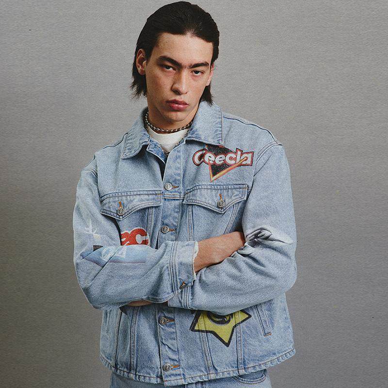 CEECLA笑脸比伯同款字母牛仔外套