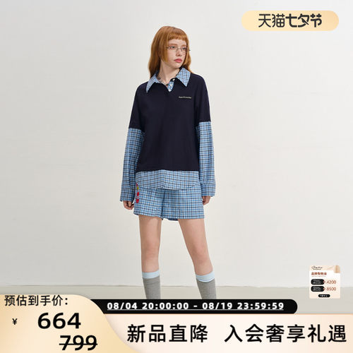 SOFITTE 新款女士格纹拼接假两件长袖Polo衫T恤银泰百货 301355