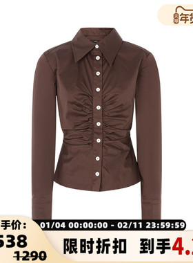 C/MEO 复古时髦腰部抽褶设计女士单排扣休闲衬衫