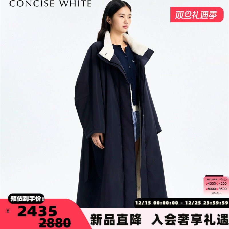 concise-white/简白 25秋冬仿羊羔毛长外套大衣银泰百货 301257