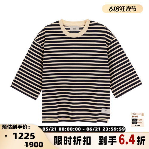 AMI PARIS 秋季新款男士棉质圆领七分袖T恤上衣银泰百货 3015