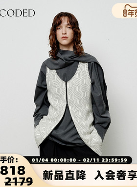 UNCODED 2025秋冬女士针织皮革拼接马夹银泰百货 301590