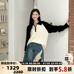 女士拼色翻领短毛衣银泰百货精品 简白 301257 white concise