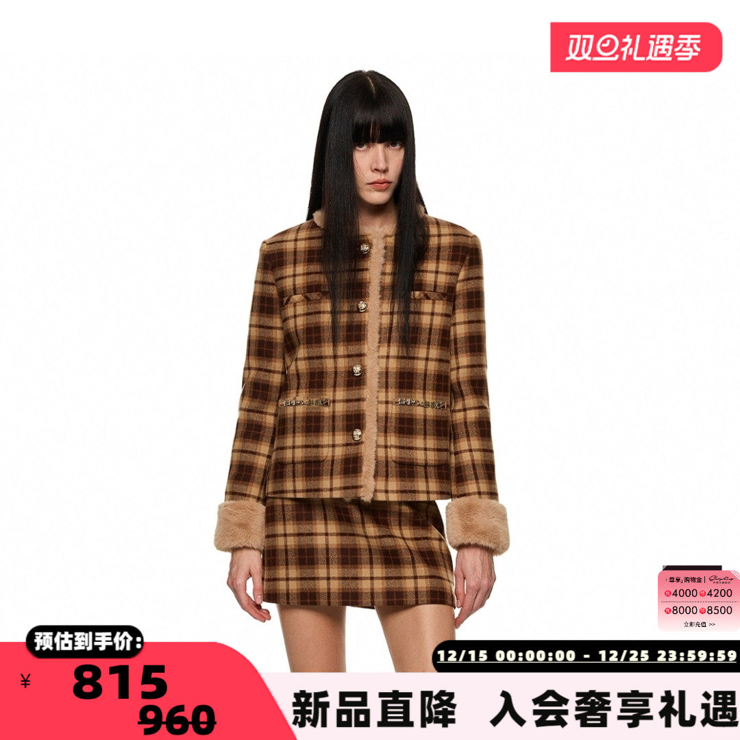 SHRO ENRO 秋冬新款女士格纹呢半身裙短裙银泰百货 301469